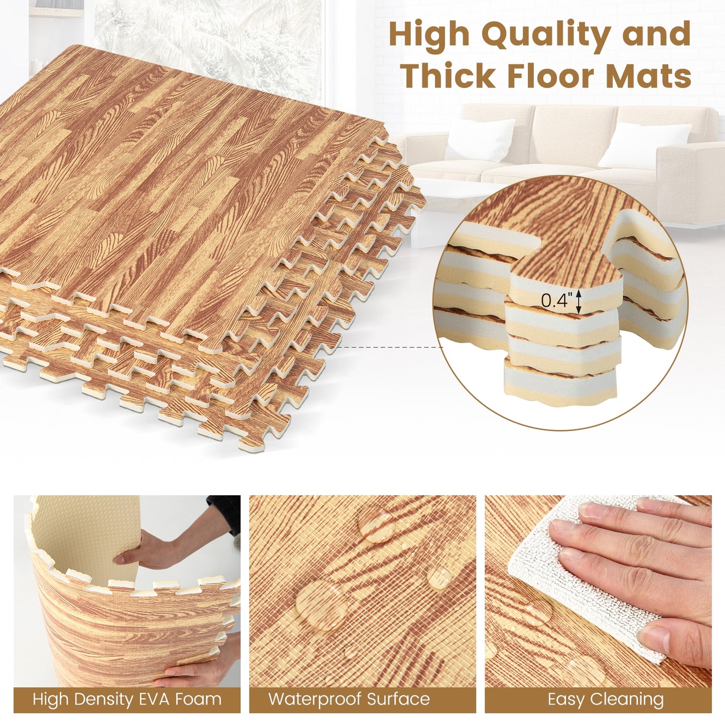 25 Tiles Wood Grain Foam Floor Mats with Borders- Natural, Natural Decorative Fencing & Flooring at Gallery Canada