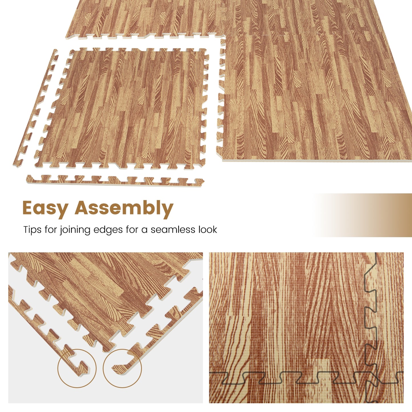 25 Tiles Wood Grain Foam Floor Mats with Borders- Natural, Natural Decorative Fencing & Flooring at Gallery Canada