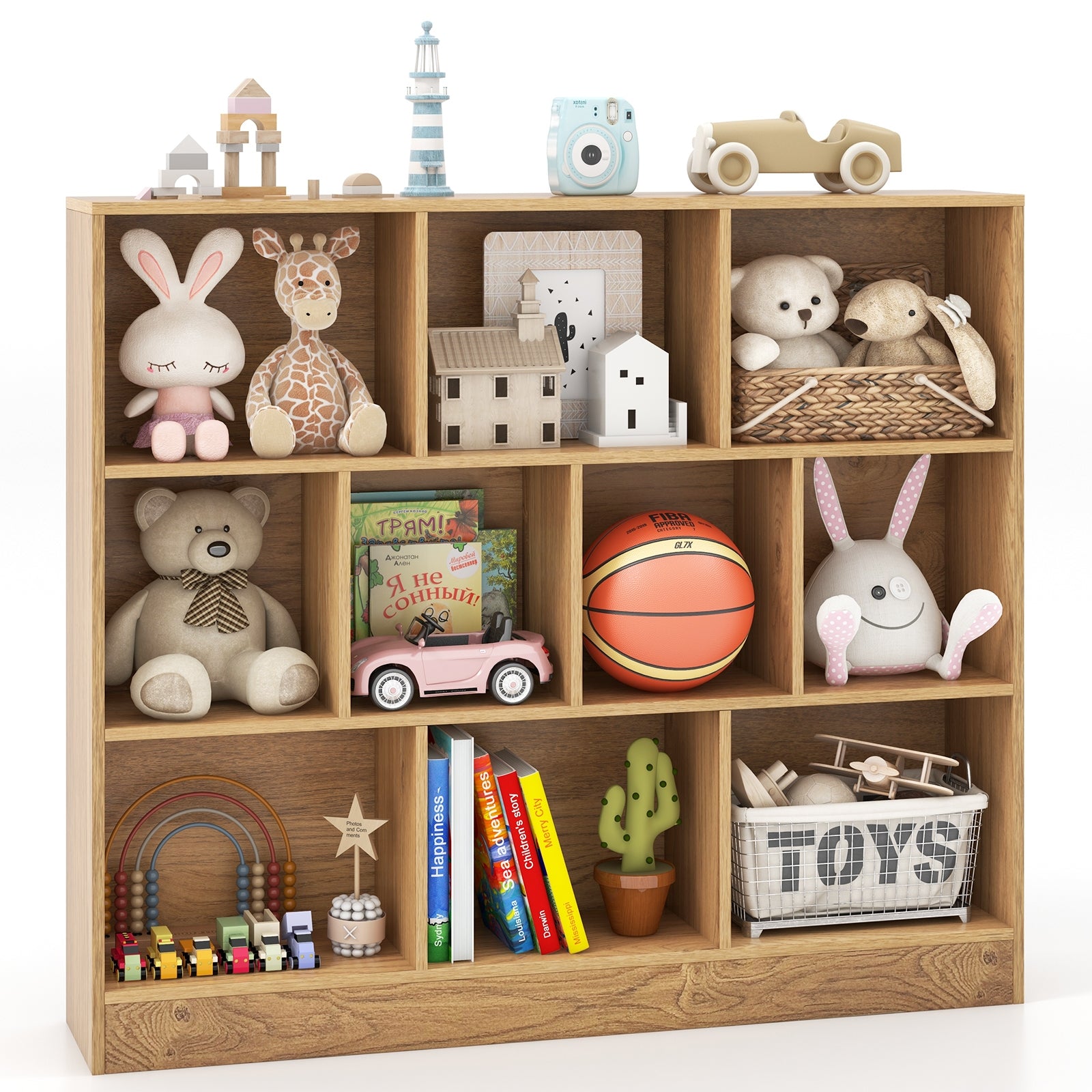 41 inches Wooden Toy Storage Organizer with 10 Cubes for Kids, Natural Kids Storage   at Gallery Canada