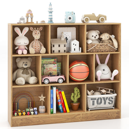 41 inches Wooden Toy Storage Organizer with 10 Cubes for Kids, Natural Kids Storage   at Gallery Canada