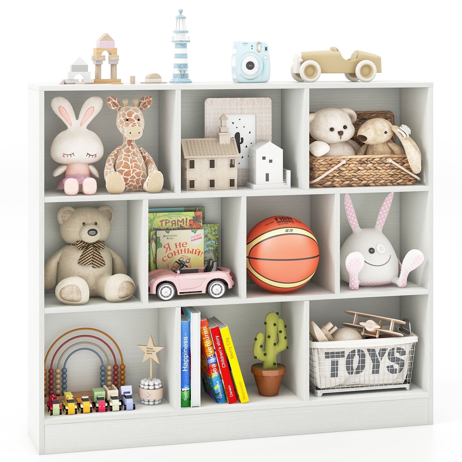 41 inches Wooden Toy Storage Organizer with 10 Cubes for Kids, White Kids Storage   at Gallery Canada