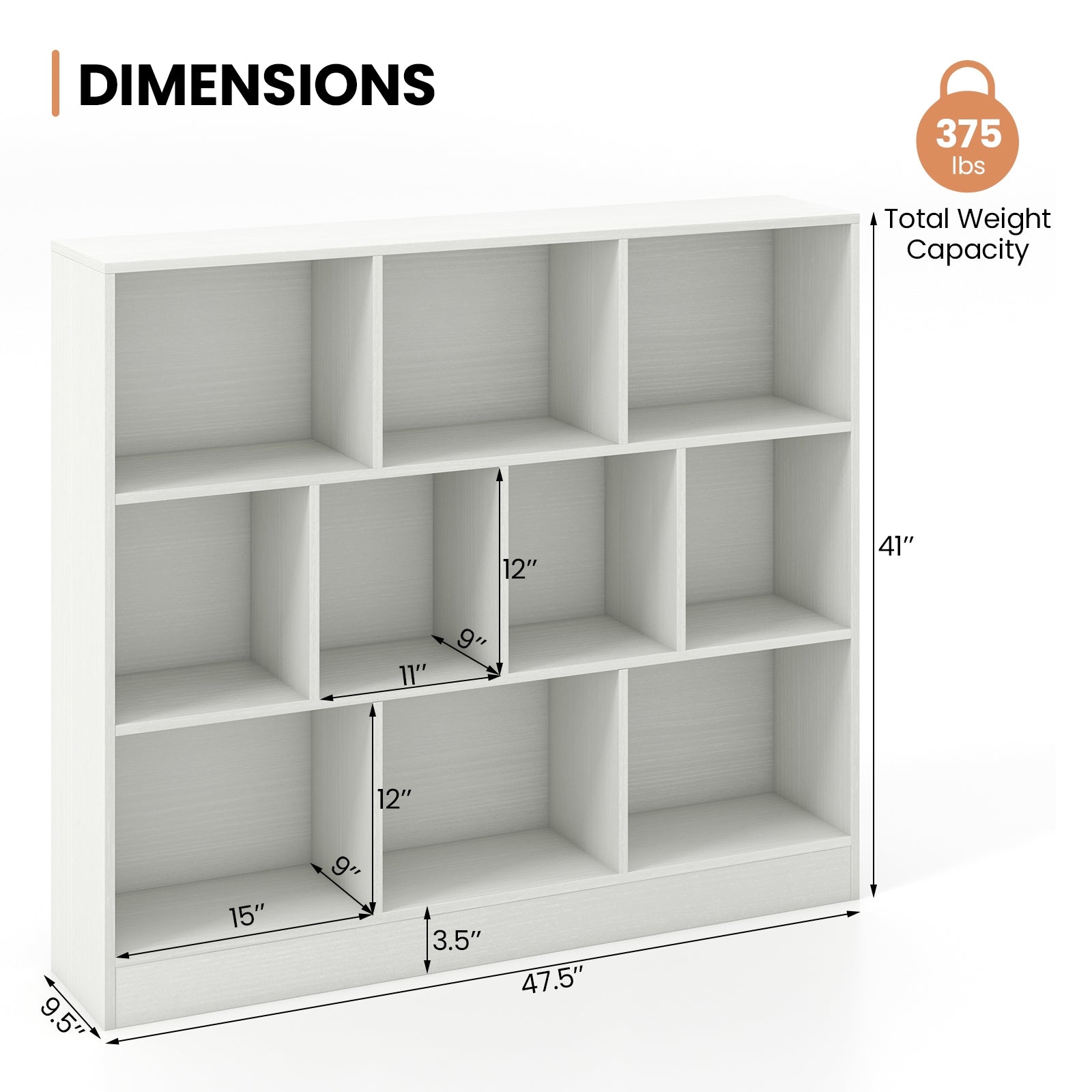 41 inches Wooden Toy Storage Organizer with 10 Cubes for Kids, White Kids Storage   at Gallery Canada