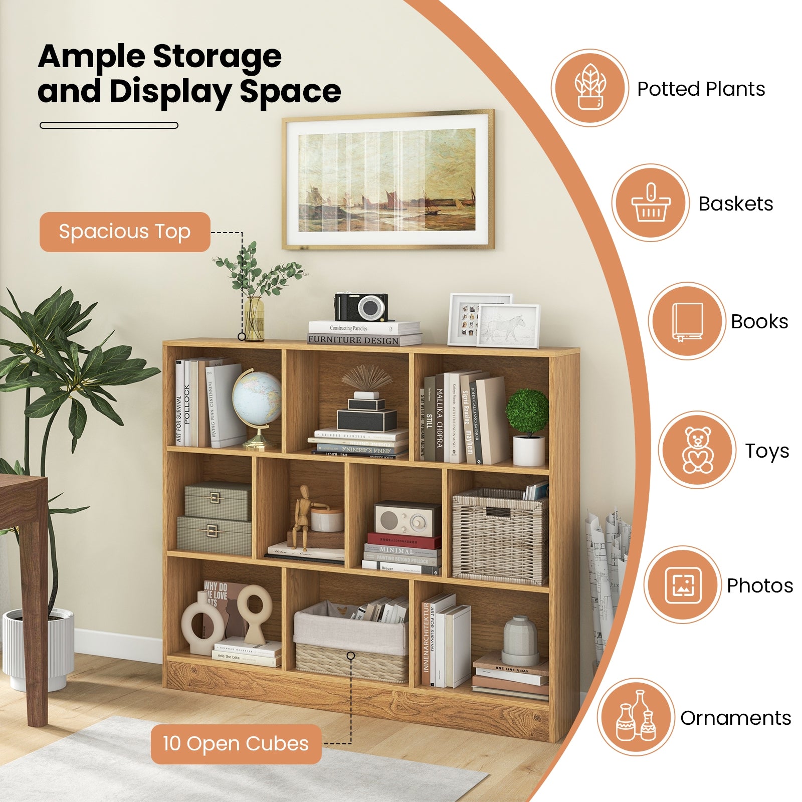 41 inches Wooden Toy Storage Organizer with 10 Cubes for Kids, Natural Kids Storage   at Gallery Canada