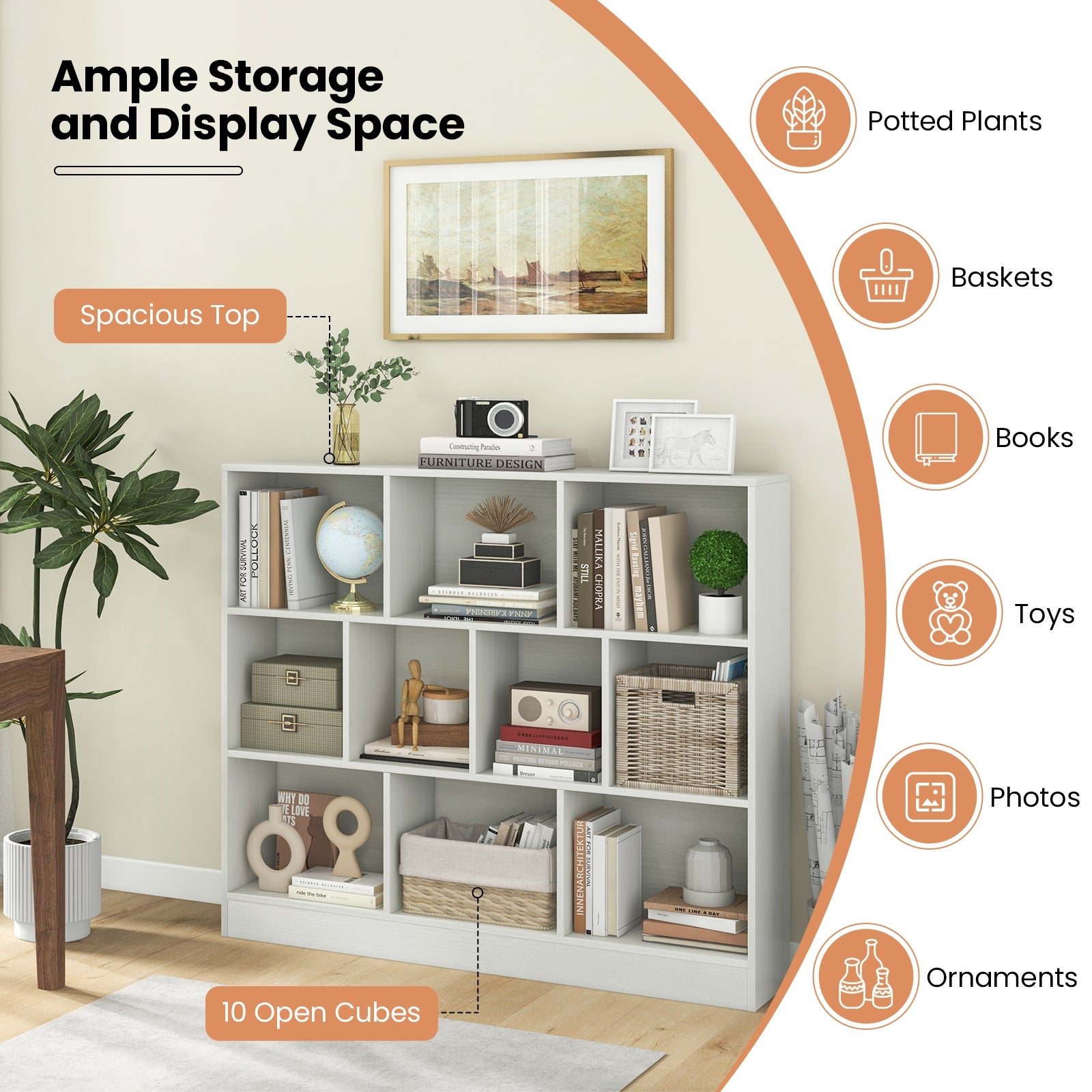 41 inches Wooden Toy Storage Organizer with 10 Cubes for Kids, White Kids Storage   at Gallery Canada