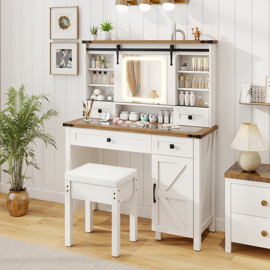 Makeup Vanity Desk with Mirror and 3-Color Dimmable LED Lights, White Makeup Vanities White at Gallery Canada