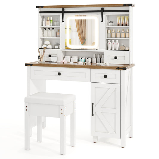 Makeup Vanity Desk with Mirror and 3-Color Dimmable LED Lights, White Makeup Vanities White at Gallery Canada