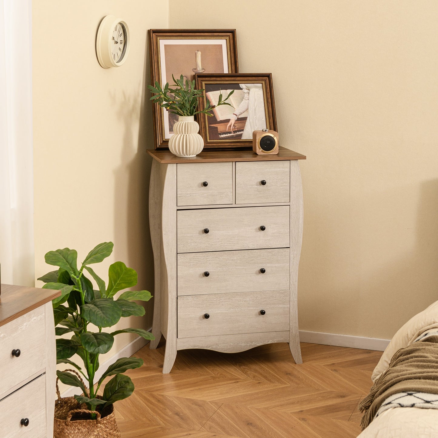 Closet Storage Organizer with 5 Folding Fabric Drawers and Anti-tipping Kit, Gray Nightstands at Gallery Canada