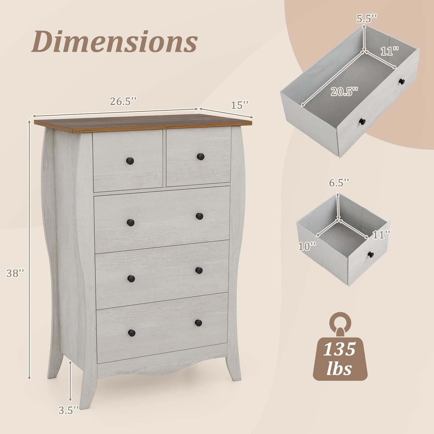 Closet Storage Organizer with 5 Folding Fabric Drawers and Anti-tipping Kit, Gray Nightstands at Gallery Canada