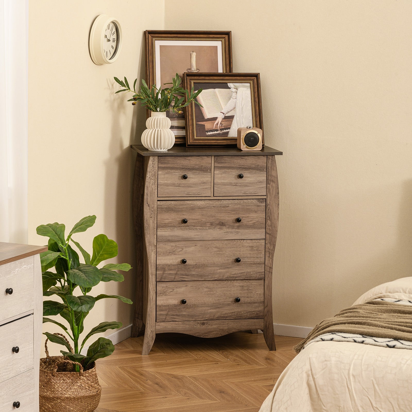 Closet Storage Organizer with 5 Folding Fabric Drawers and Anti-tipping Kit, Brown Nightstands at Gallery Canada