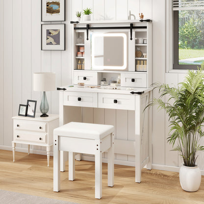 Makeup Vanity Desk with Mirror and Adjustable Storage Shelves, White Makeup Vanities at Gallery Canada