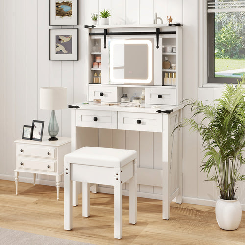 Makeup Vanity Desk with Mirror and Adjustable Storage Shelves, White