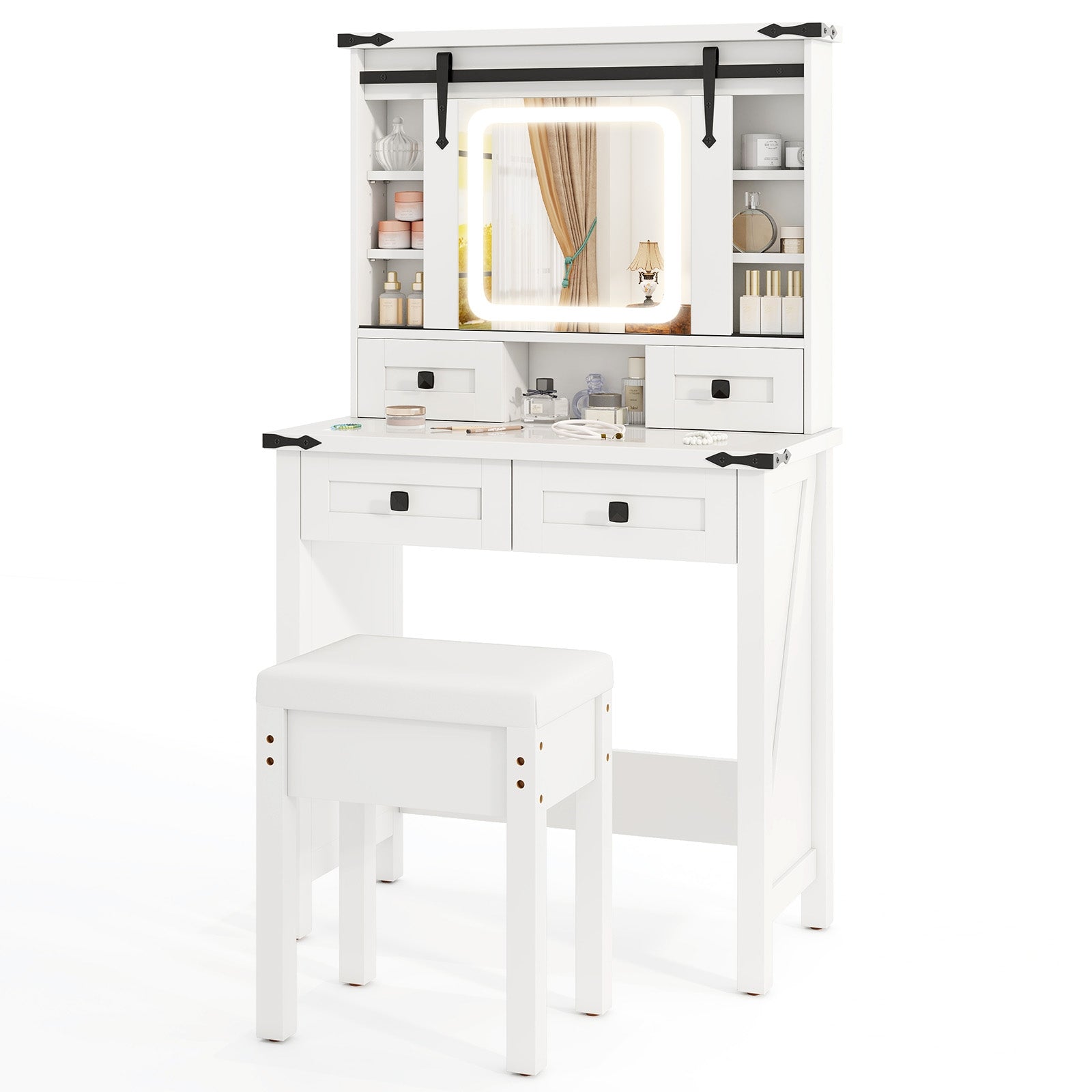 Makeup Vanity Desk with Mirror and Adjustable Storage Shelves, White Makeup Vanities White at Gallery Canada