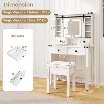 Makeup Vanity Desk with Mirror and Adjustable Storage Shelves, White Makeup Vanities at Gallery Canada