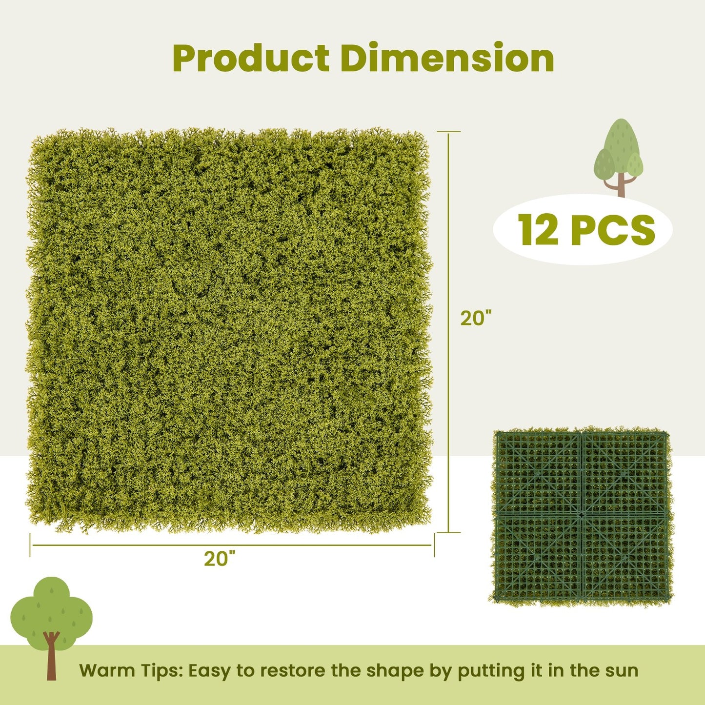 12 Pieces 20 x 20 inches Artificial Grass Wall Panels for Garden Yard Balcony, Light Green Faux Plants   at Gallery Canada