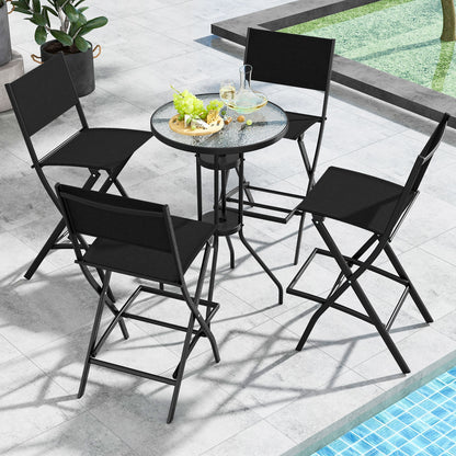 Folding Bar Stools Set of 2 Backrest Humanized Footrest, Black Patio Bar Furniture at Gallery Canada