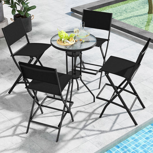 Folding Bar Stools Set of 2 Backrest Humanized Footrest, Black Patio Bar Furniture Black at Gallery Canada