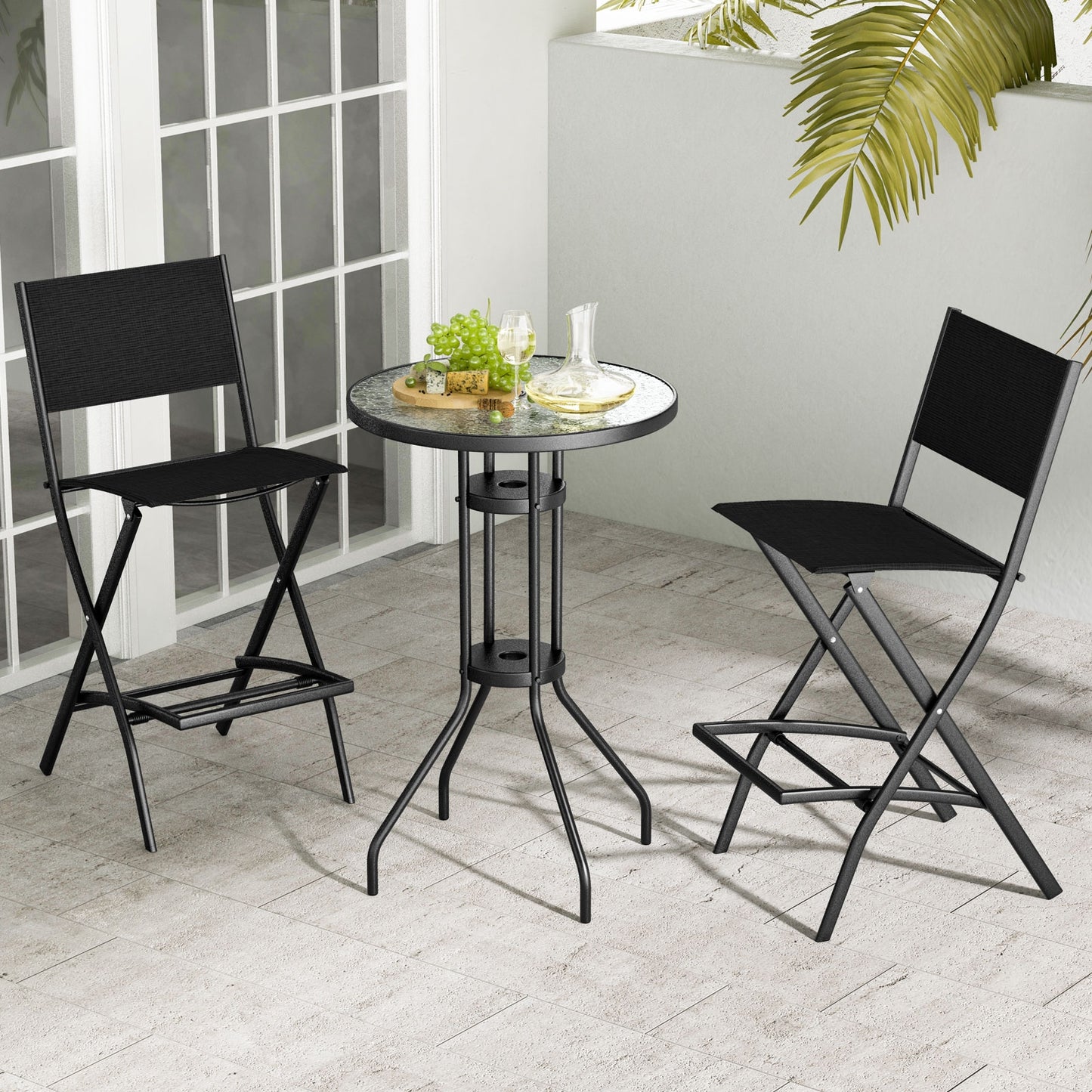 Folding Bar Stools Set of 2 Backrest Humanized Footrest, Black Patio Bar Furniture at Gallery Canada