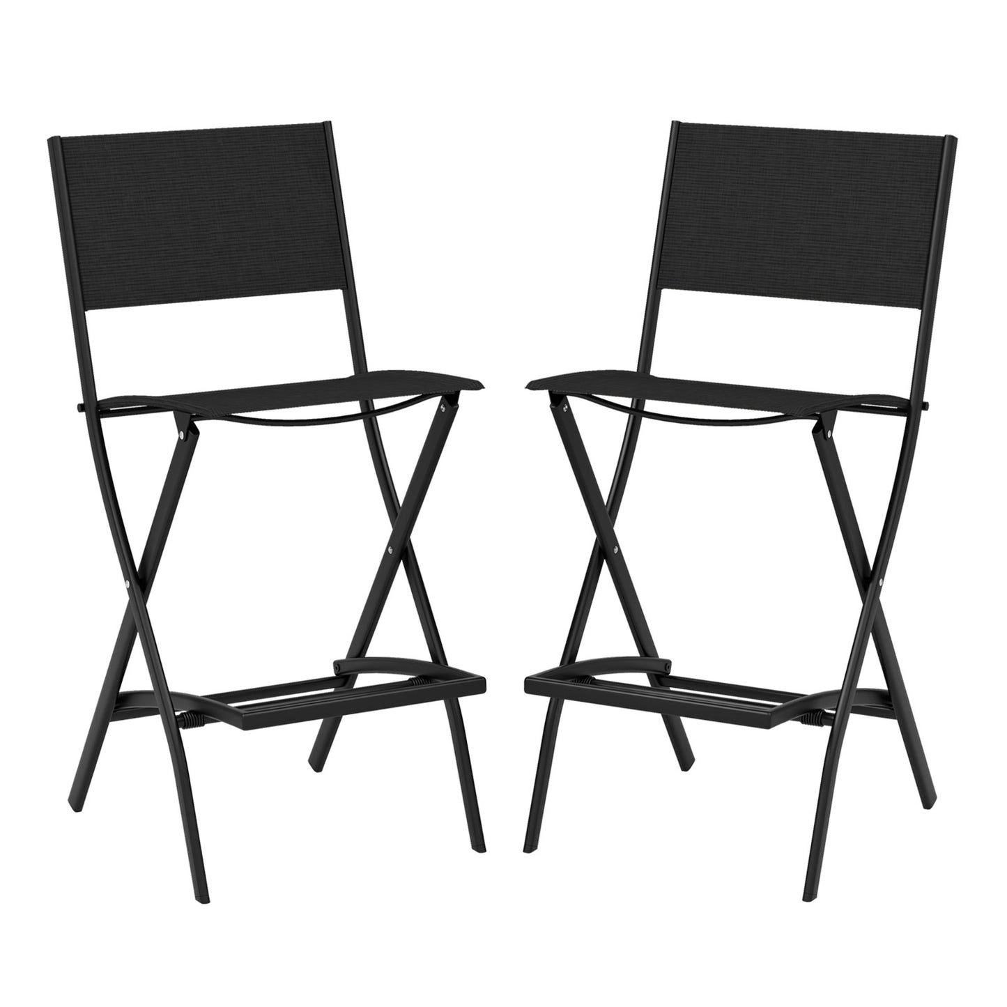 Folding Bar Stools Set of 2 Backrest Humanized Footrest, Black Patio Bar Furniture Black at Gallery Canada