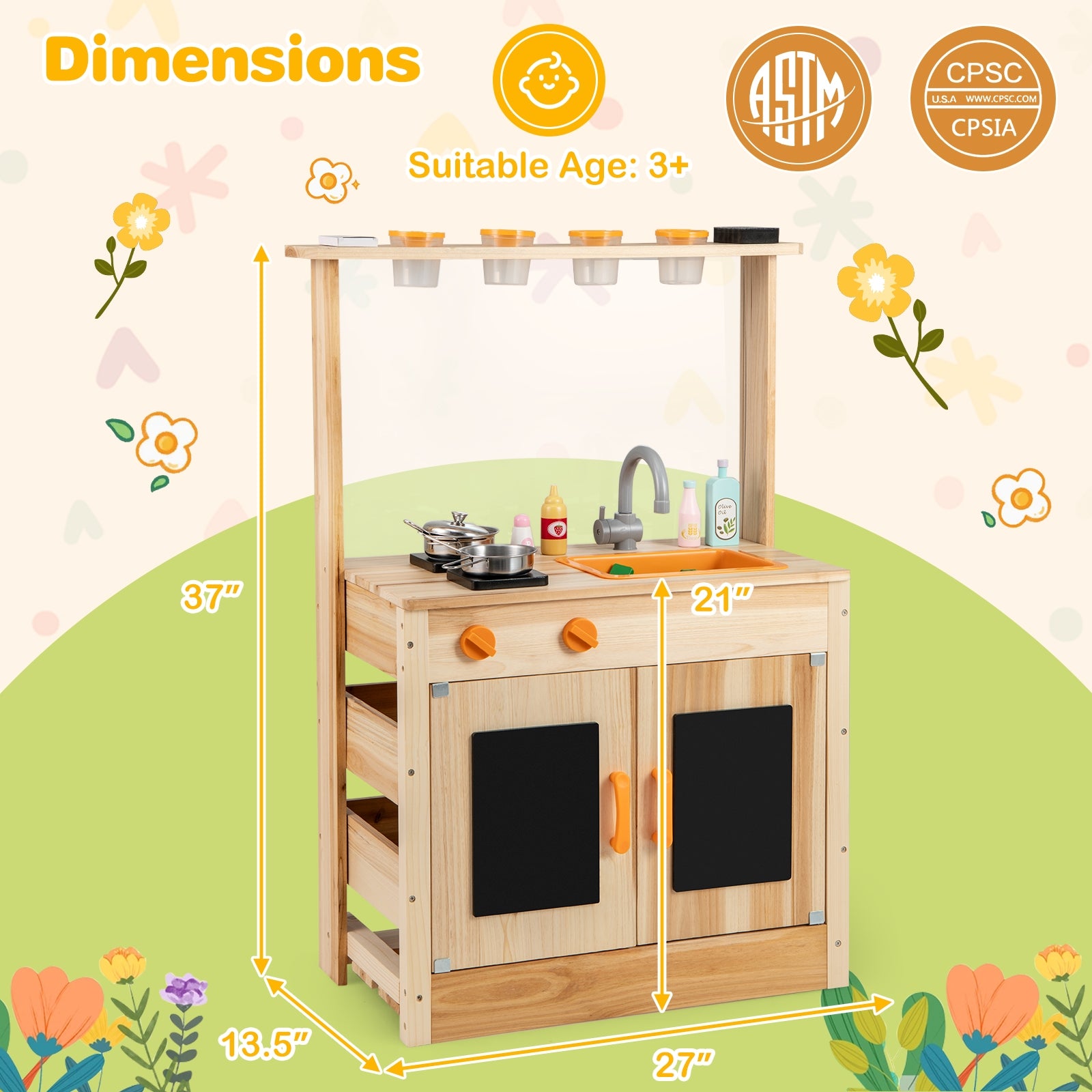 Kids Mud Kitchen Fir Wood Playset with Planting Pots and Blackboards, Natural Play Kitchen Sets at Gallery Canada