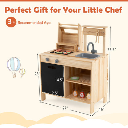 Wooden Barbecue Grill Playset with Chalkboard and Sink and Cabinet, Natural Play Kitchen Sets at Gallery Canada