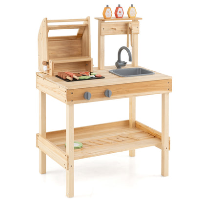 Wooden Barbecue Grill Playset with Play Food and Open Shelves, Natural Play Kitchen Sets Natural at Gallery Canada