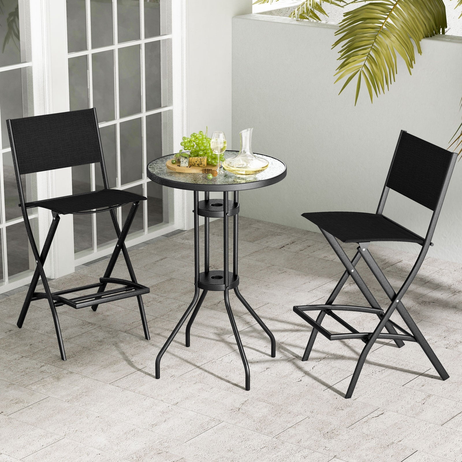 Outdoor Folding Bar Height Stool Set of 4 with Metal Frame and Footrest, Black Patio Bar Furniture at Gallery Canada