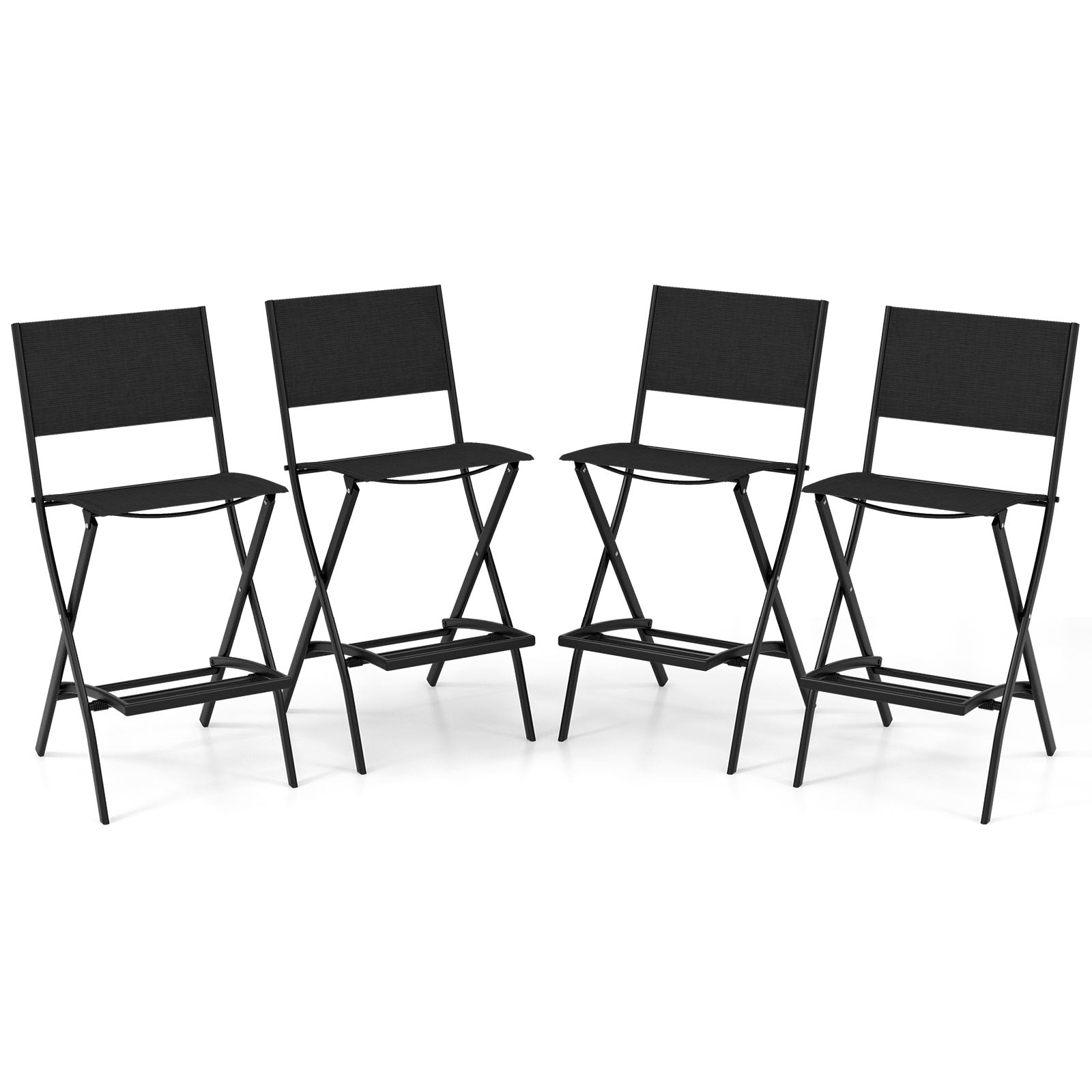 Outdoor Folding Bar Height Stool Set of 4 with Metal Frame and Footrest, Black Patio Bar Furniture Black at Gallery Canada