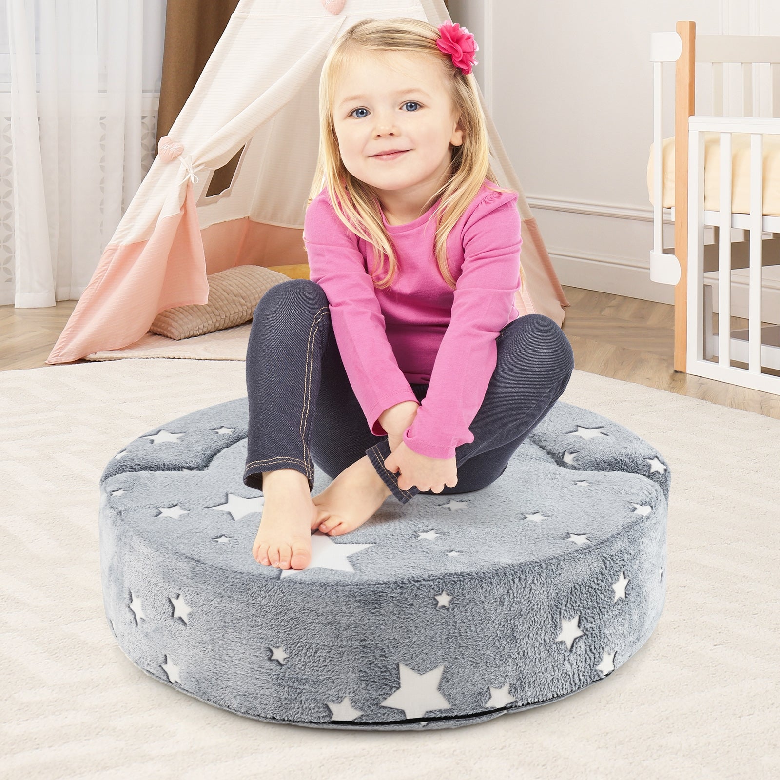 2-in-1 Convertible Glow in the Dark Kids Sofa with Removable Washable Cover, Gray Kids Chairs & Seating at Gallery Canada