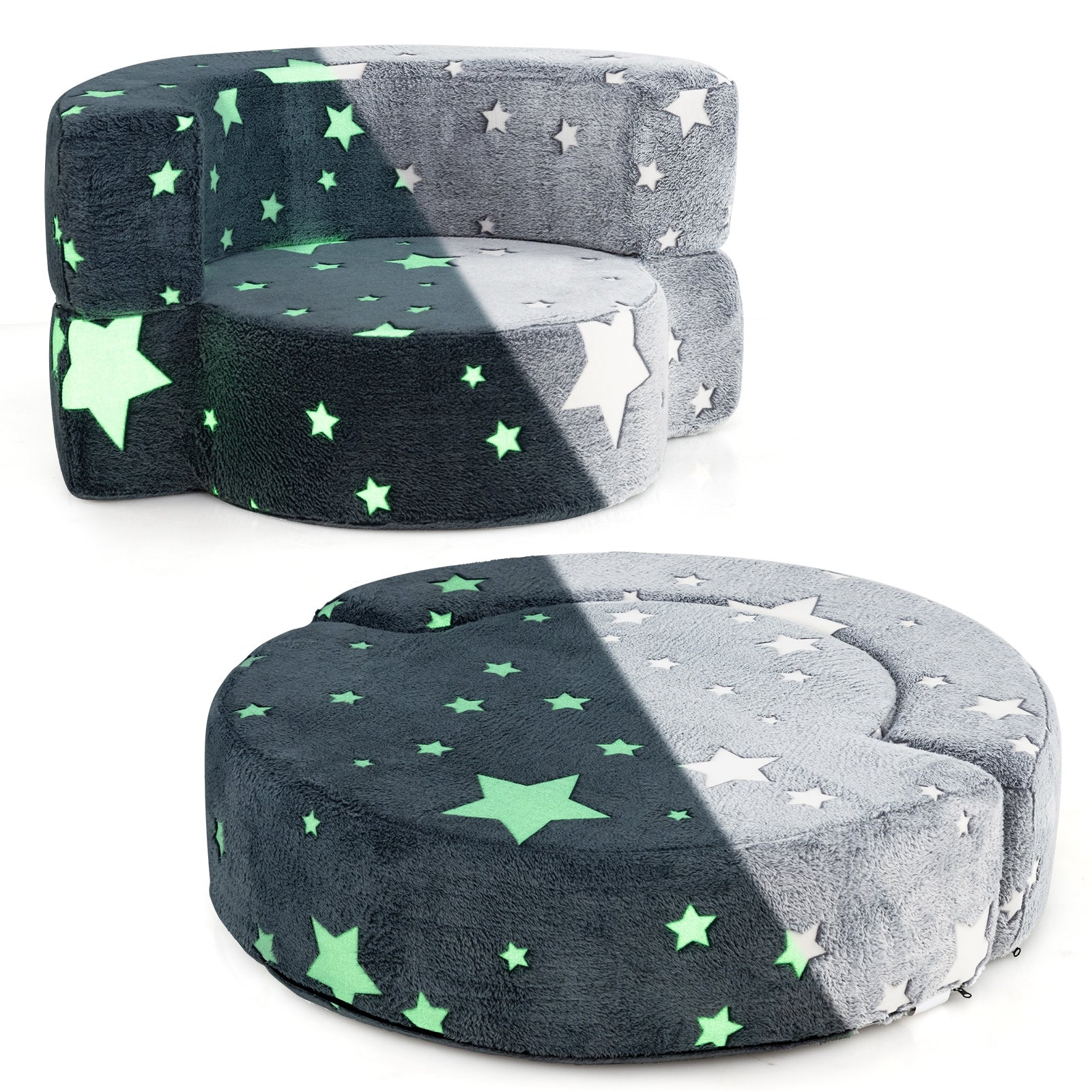 2-in-1 Convertible Glow in the Dark Kids Sofa with Removable Washable Cover, Gray Kids Chairs & Seating at Gallery Canada