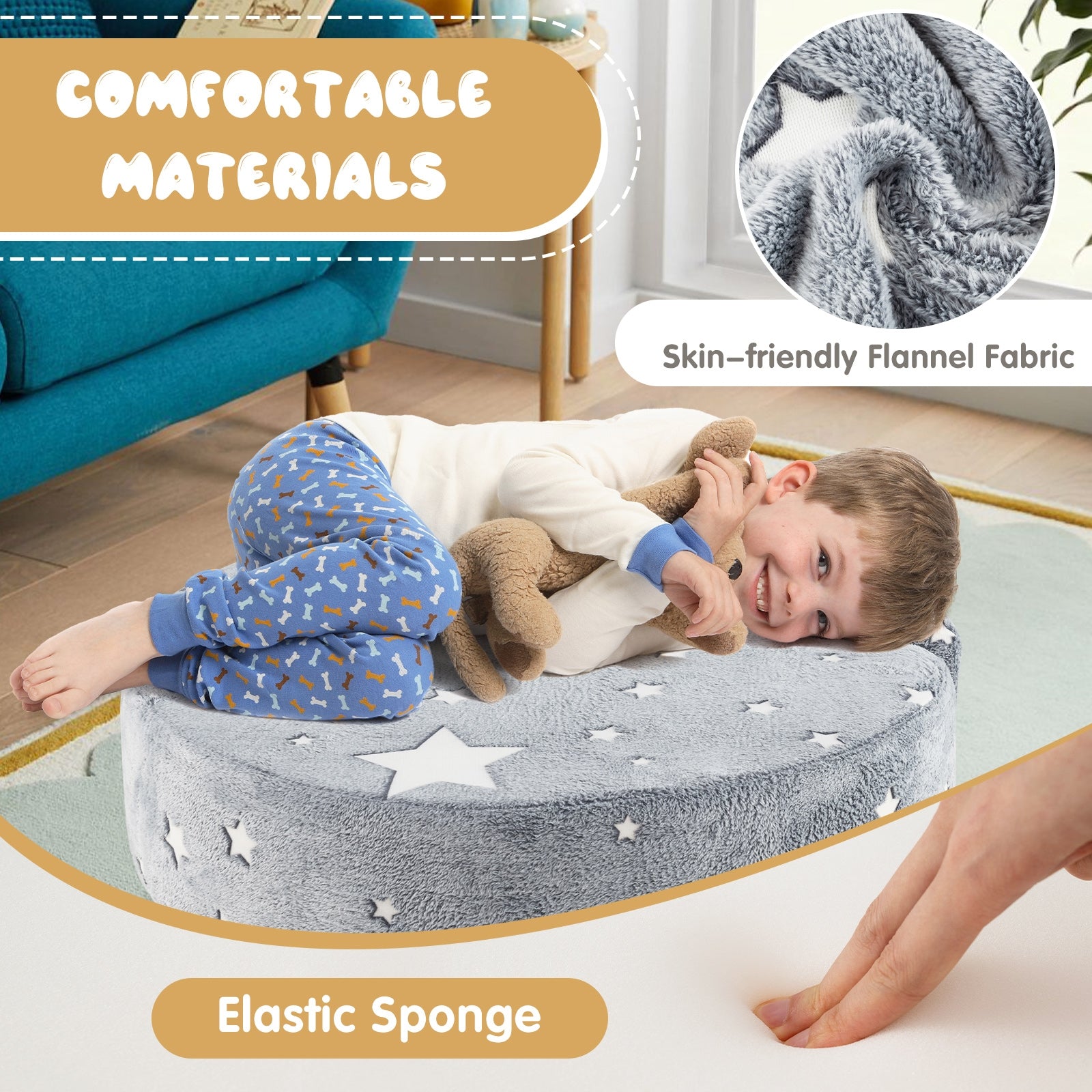 2-in-1 Convertible Glow in the Dark Kids Sofa with Removable Washable Cover, Gray Kids Chairs & Seating at Gallery Canada