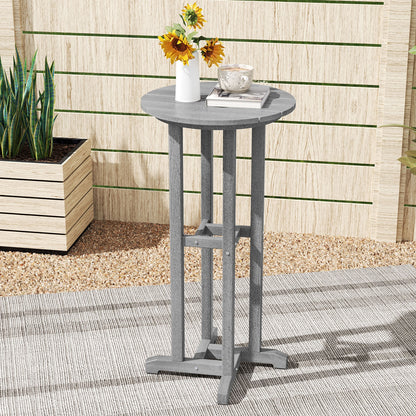 21.5 Inch Round Bar Table Patio HDPE Bar Height Dining Table with Slatted Tabletop, Gray Patio Bar Furniture at Gallery Canada