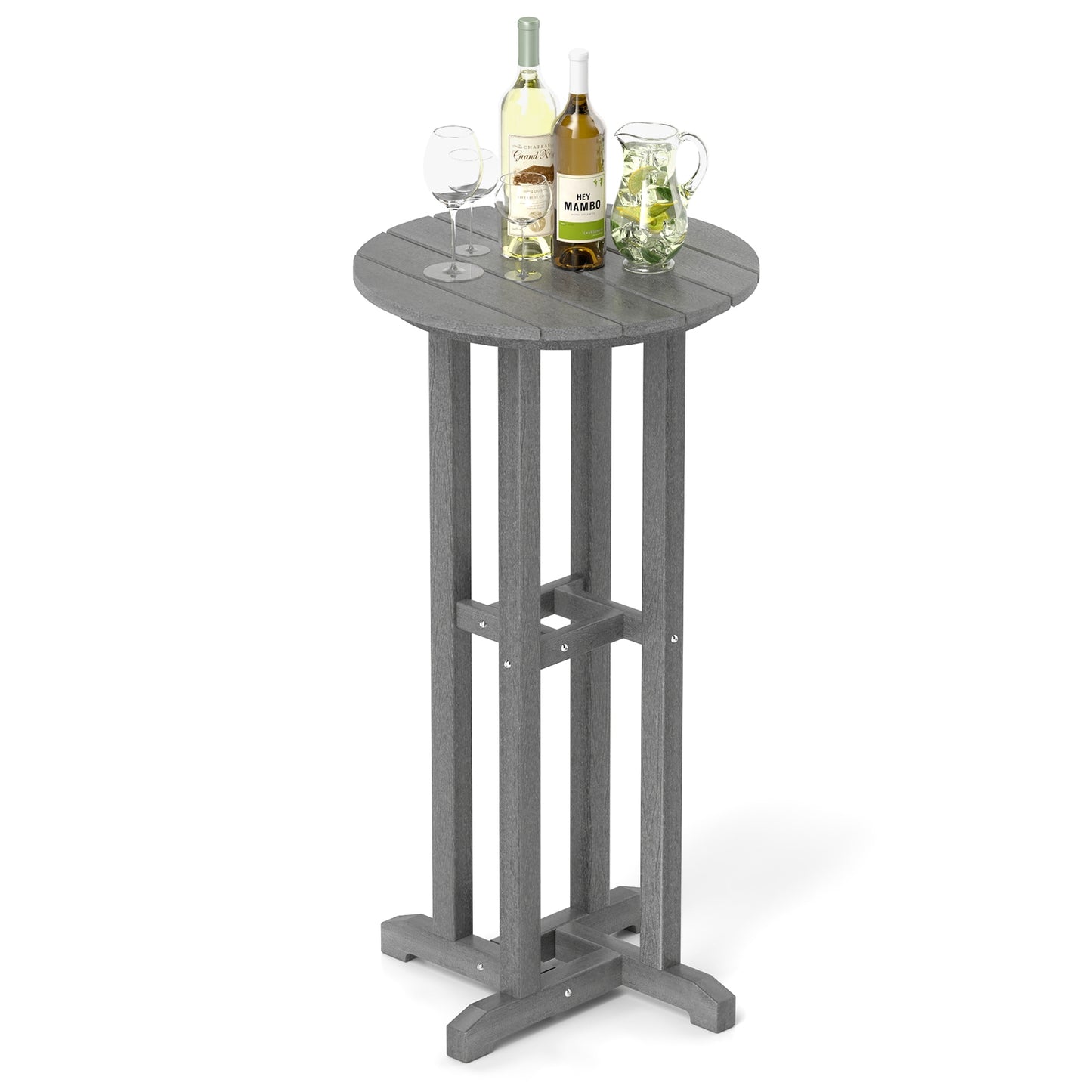 21.5 Inch Round Bar Table Patio HDPE Bar Height Dining Table with Slatted Tabletop, Gray Patio Bar Furniture Gray at Gallery Canada