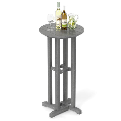 21.5 Inch Round Bar Table Patio HDPE Bar Height Dining Table with Slatted Tabletop, Gray Patio Bar Furniture Gray at Gallery Canada