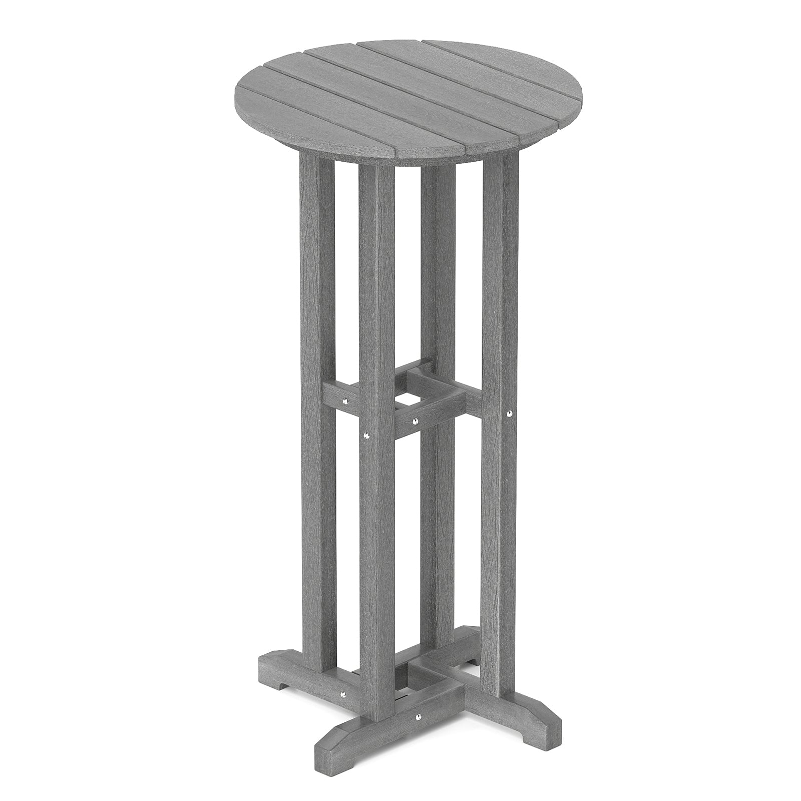 21.5 Inch Round Bar Table Patio HDPE Bar Height Dining Table with Slatted Tabletop, Gray Patio Bar Furniture at Gallery Canada