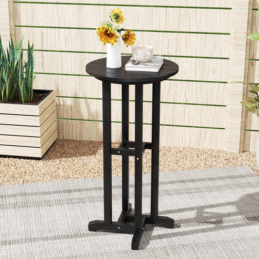 21.5 Inch Round Bar Table Patio HDPE Bar Height Dining Table with Slatted Tabletop, Black Patio Bar Furniture Black at Gallery Canada