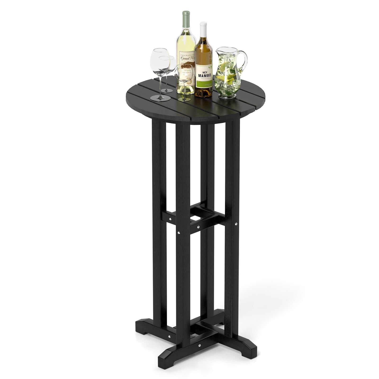 21.5 Inch Round Bar Table Patio HDPE Bar Height Dining Table with Slatted Tabletop, Black Patio Bar Furniture Black at Gallery Canada