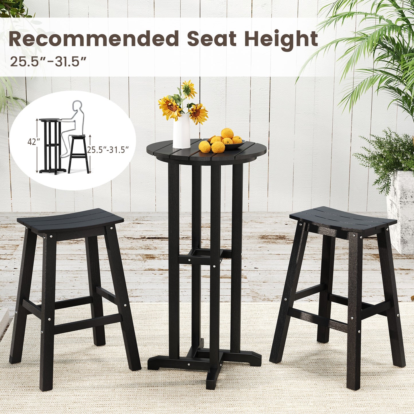 21.5 Inch Round Bar Table Patio HDPE Bar Height Dining Table with Slatted Tabletop, Black Patio Bar Furniture at Gallery Canada