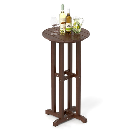 21.5 Inch Round Bar Table Patio HDPE Bar Height Dining Table with Slatted Tabletop, Brown Patio Bar Furniture Brown at Gallery Canada