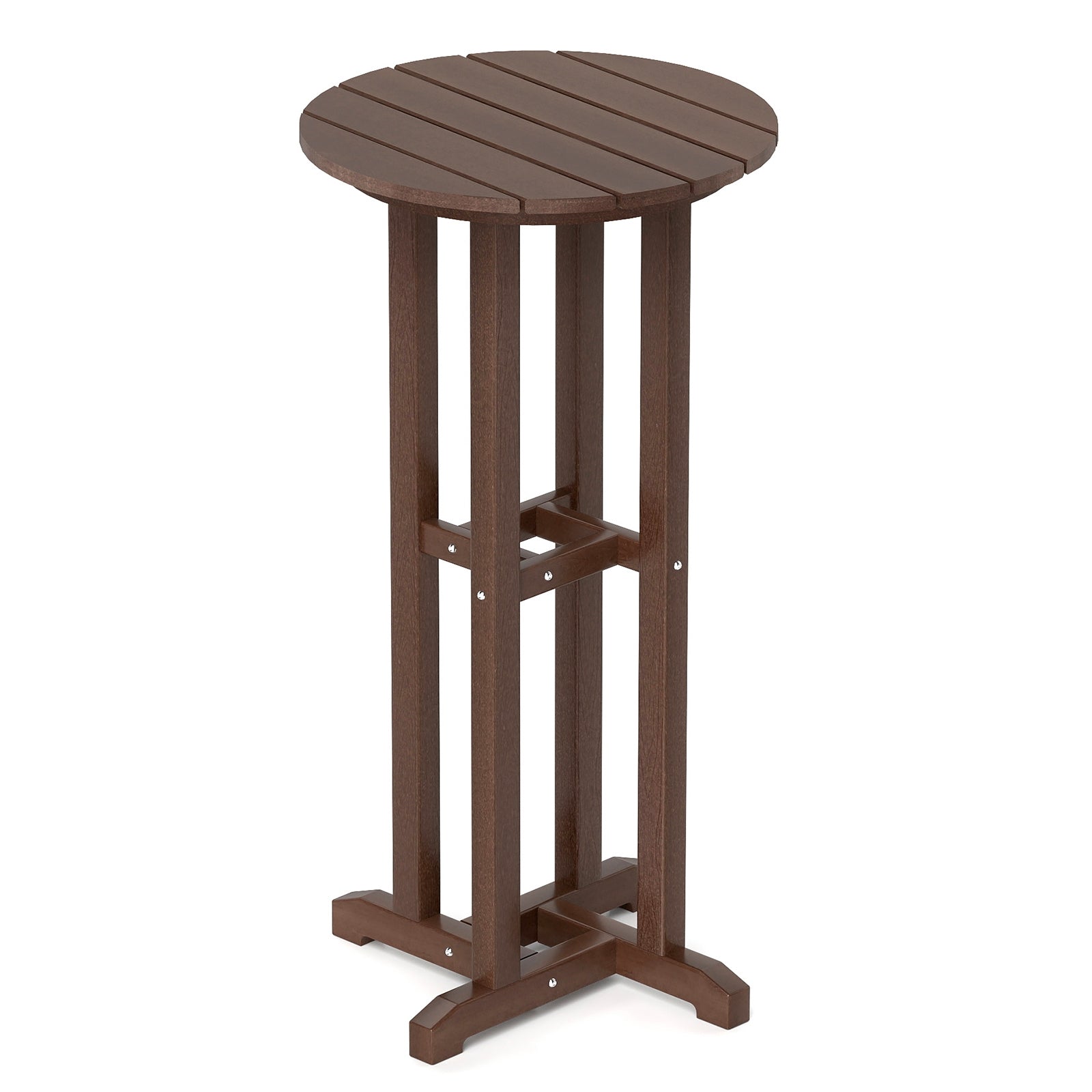 21.5 Inch Round Bar Table Patio HDPE Bar Height Dining Table with Slatted Tabletop, Brown Patio Bar Furniture at Gallery Canada