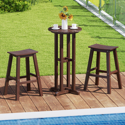 21.5 Inch Round Bar Table Patio HDPE Bar Height Dining Table with Slatted Tabletop, Brown Patio Bar Furniture at Gallery Canada