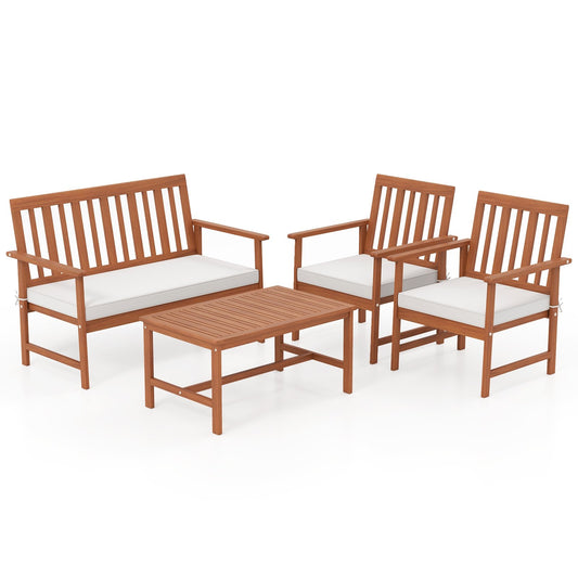 4 Pieces Acacia Wood Furniture Set with Seat Cushions and Robust Wood Frame, White Patio Conversation Sets White at Gallery Canada