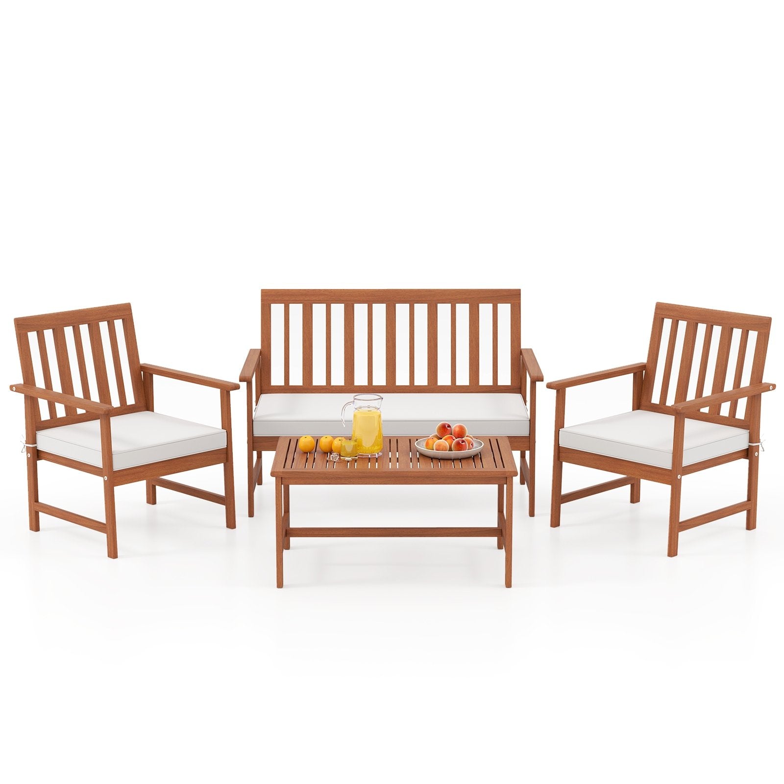 4 Pieces Acacia Wood Furniture Set with Seat Cushions and Robust Wood Frame, White Patio Conversation Sets at Gallery Canada