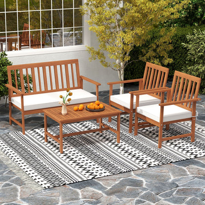 4 Pieces Acacia Wood Furniture Set with Seat Cushions and Robust Wood Frame, White Patio Conversation Sets at Gallery Canada