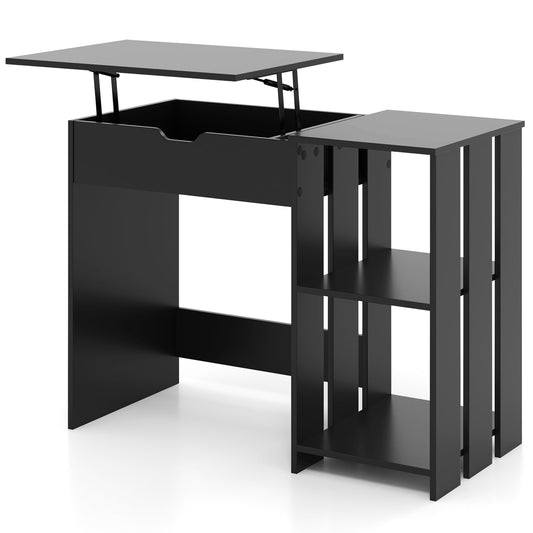 Space Saving Computer Desk with Hidden Compartment and Open Storage Shelves, Black Computer Desks Black at Gallery Canada