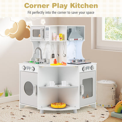 Kids Corner Wooden Play Kitchen with Range Hood and Stoves, Gray Play Kitchen Sets at Gallery Canada