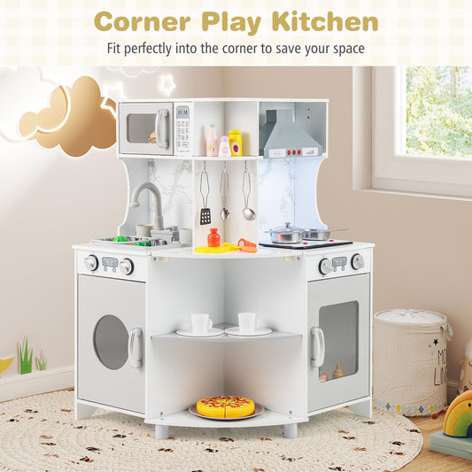 Kids Corner Wooden Play Kitchen with Range Hood and Stoves, Gray Play Kitchen Sets Gray at Gallery Canada