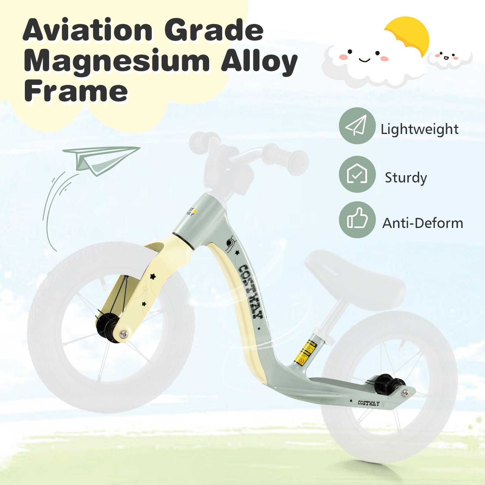 12-Inch Balance Bike with Adjustable Seat and Rotatable Handlebar for Over 36 Months Old, Green Balance Bikes at Gallery Canada