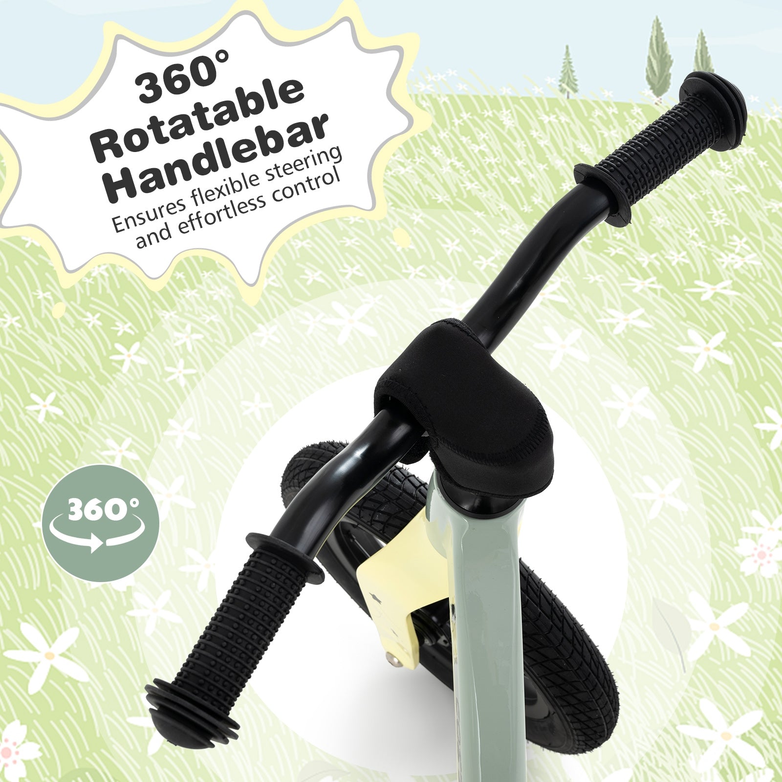 12-Inch Balance Bike with Adjustable Seat and Rotatable Handlebar for Over 36 Months Old, Green Balance Bikes at Gallery Canada
