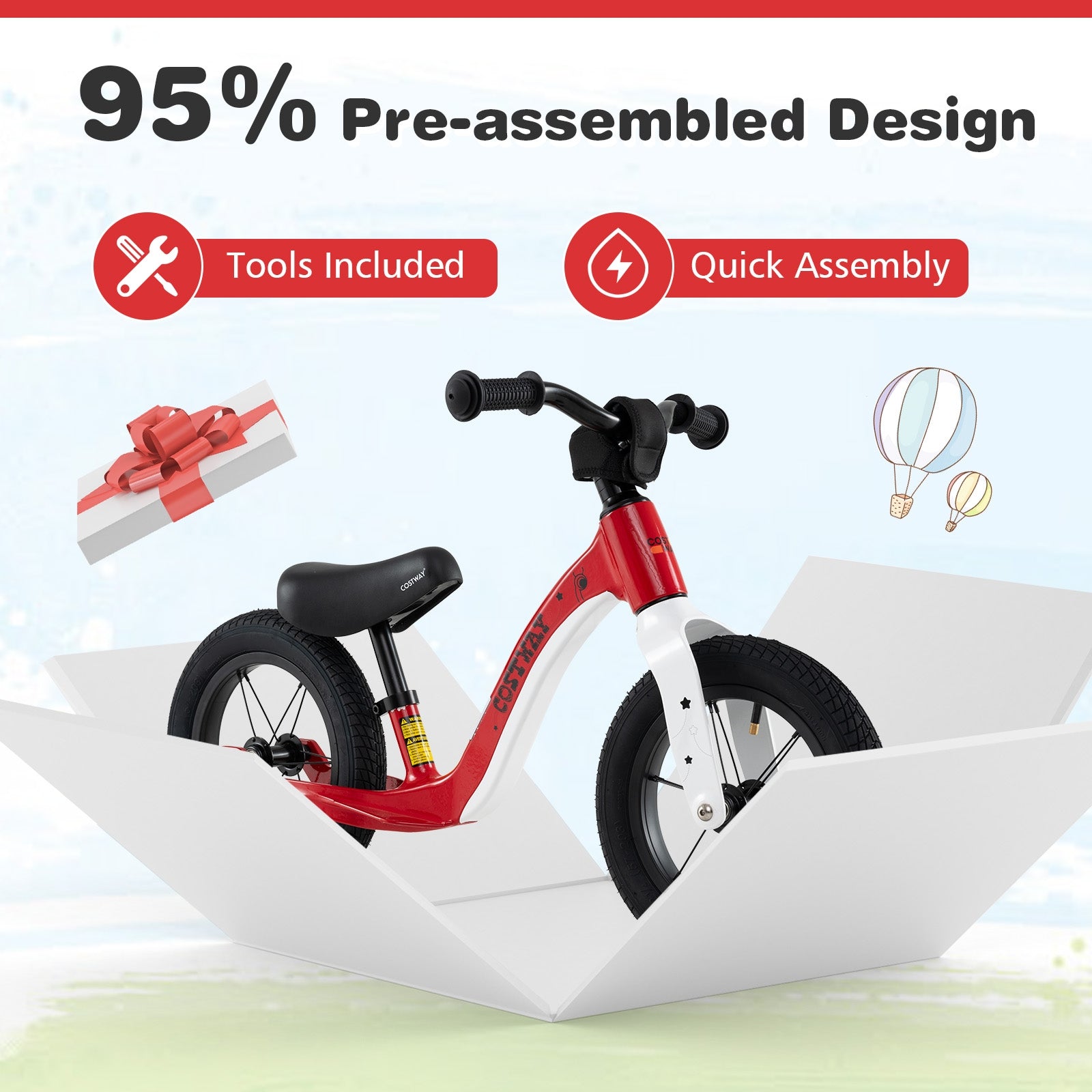 12-Inch Balance Bike with Adjustable Seat and Rotatable Handlebar for Over 36 Months Old, Red Balance Bikes at Gallery Canada