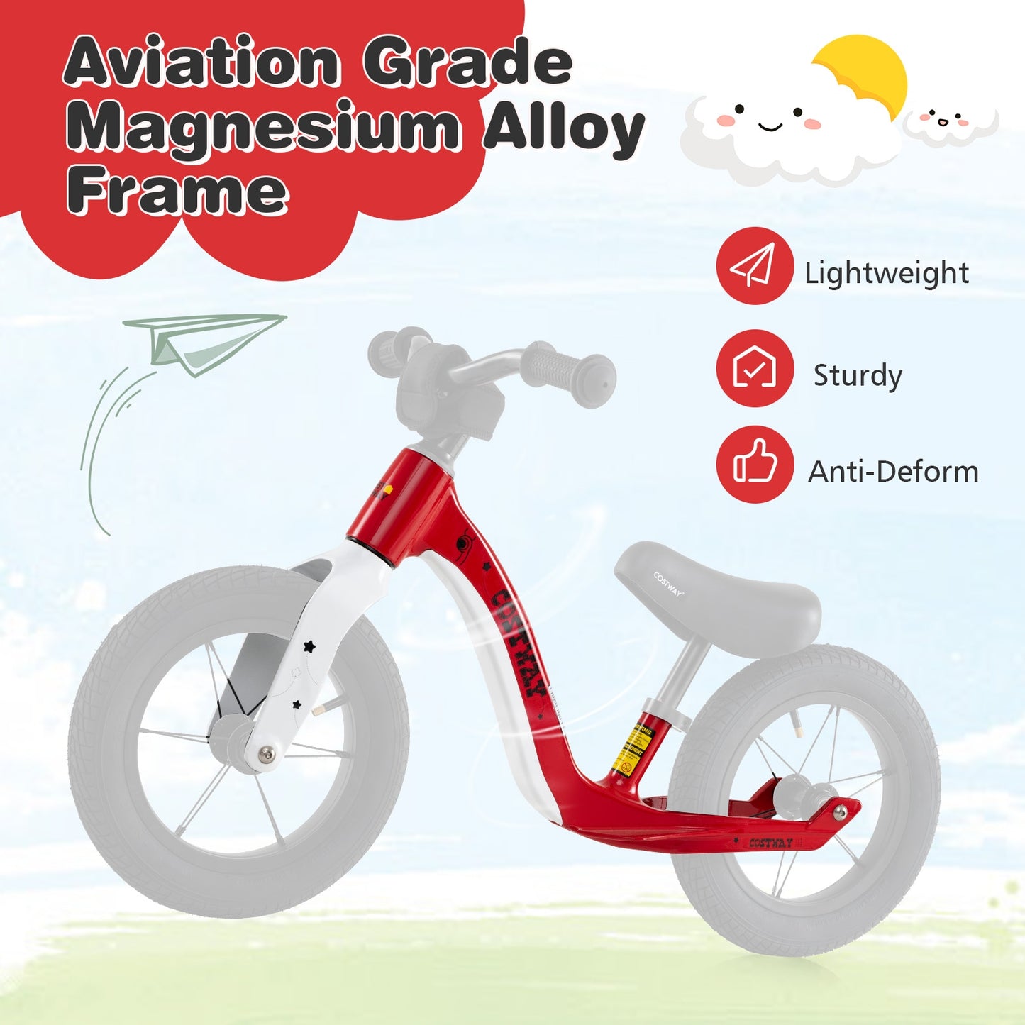 12-Inch Balance Bike with Adjustable Seat and Rotatable Handlebar for Over 36 Months Old, Red Balance Bikes   at Gallery Canada